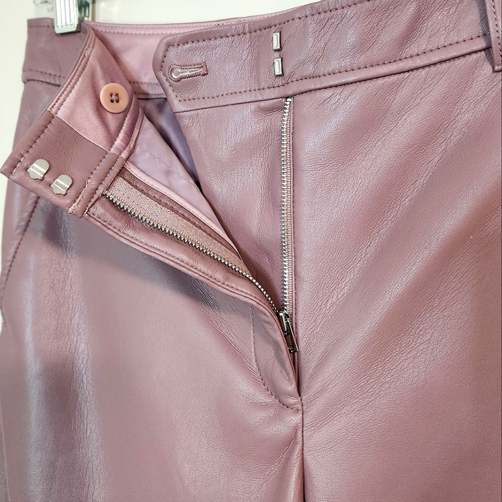 🌿 Aritzia Babaton Mauve Vegan Leather Wide Leg Pants, Size 6 ~ EUC - Picture 11 of 13